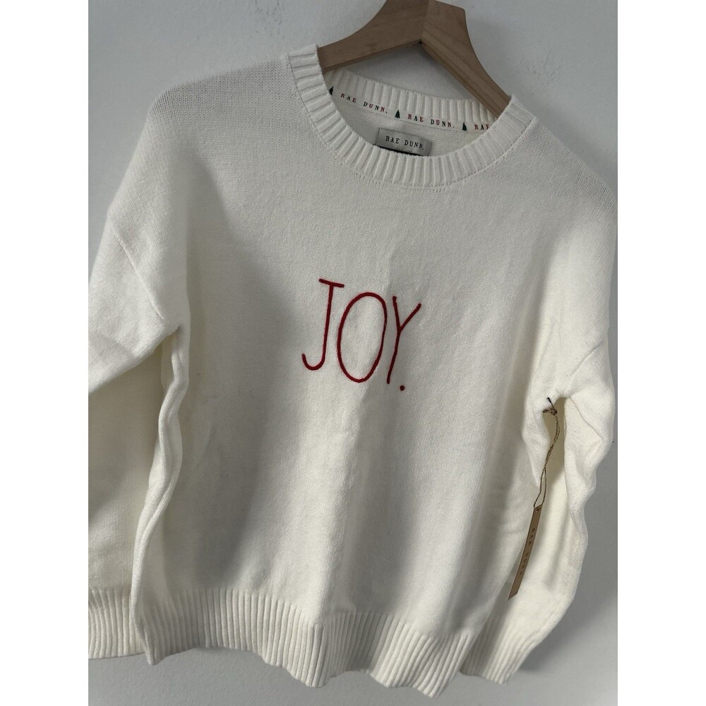 Rae Dunn Women’s White Knit Joy Christmas Sweater Holiday Winter Sz LG NWT